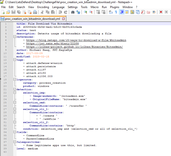 Sigma rule opened in Notepad